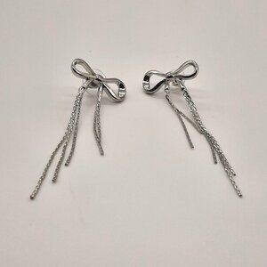 Urban Outfitters Sliver tone bow tie ribbons pierced earrings 80's Retro